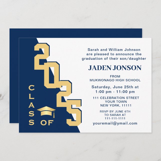 Convite Classe Moderna de Festa de formatura Azul de Forma (Frente/Verso)