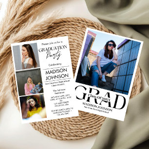 Convite Classe Moderna de Graduação de Colagem de Fotos em