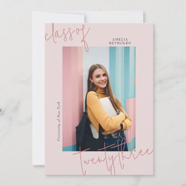 Convite Classe Moderna Mínima Rosa de Graduação de 2024 (Frente)