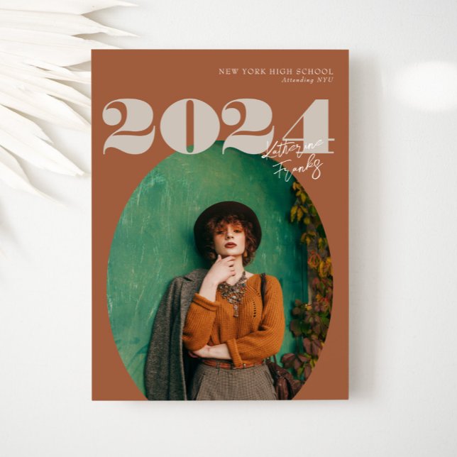 Convite Classe Moderna Oval Bold de Graduação de Foto 2024 (Criador carregado)