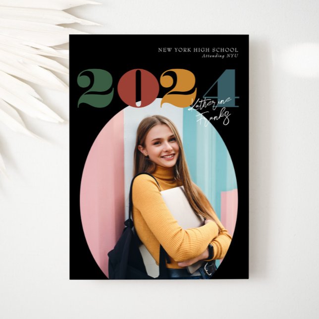 Convite Classe Moderna Oval Retroativa de Graduação de Fot (Criador carregado)