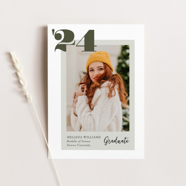 Convite Classe Moderna Verde de 2024 4 Graduação de Foto (Criador carregado)