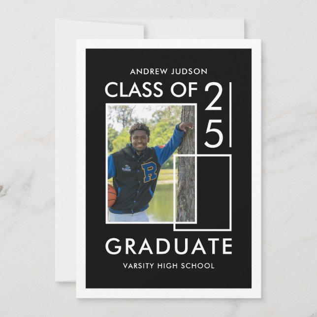 Convite Classe Negra e Branca Moderna De 25 Festas De Foto (Frente)