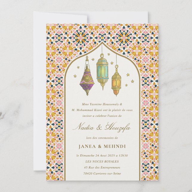 Convite Classe Ornada Cerimônia de Mehndi com Velas Florai (Frente)