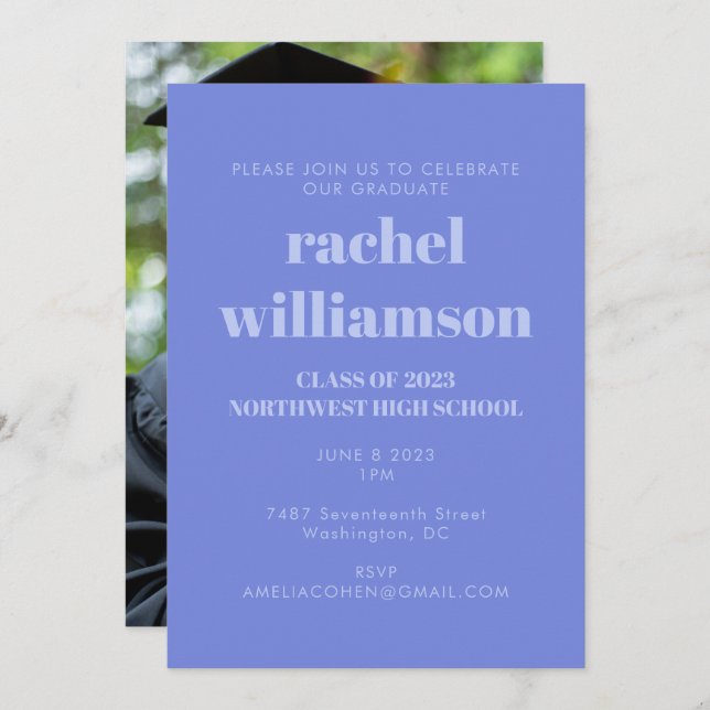 Convite Classe Periwinkle da Festa de formatura fotográfic (Frente/Verso)