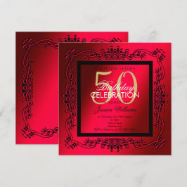 Convite Classe Preto e Cerise para 50º Aniversário Feminin