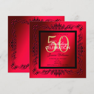 Convite Classe Preto e Cerise para 50º Aniversário Feminin