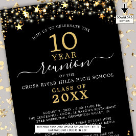 Convite Classe Reunião Black Dourado Stars Luzes A Qualque