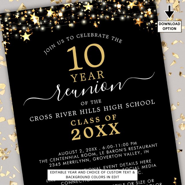 Convite Classe Reunião Black Dourado Stars Luzes A Qualque (Criador carregado)