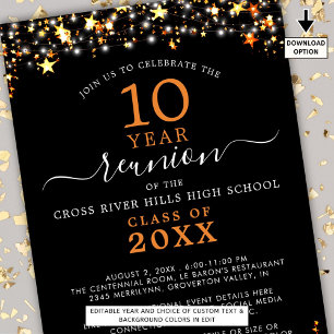 Convite Classe Reunião Black Orange Stars Luzes A Qualquer