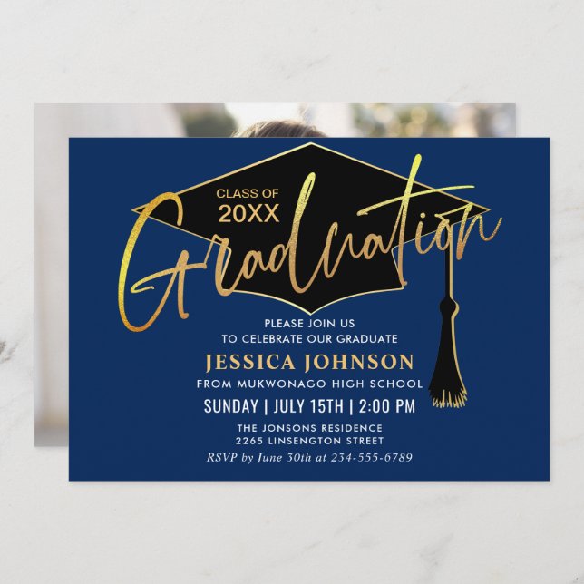 Convite Classe Simples Moderna de Festa de formatura FOTO  (Frente/Verso)