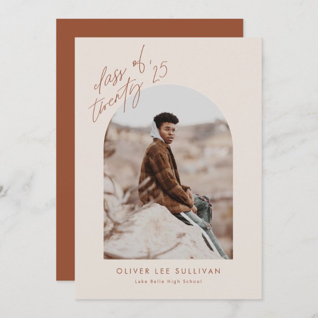 Convite Classe Terracotta de Graduação em Foto em Arch 202 (Frente/Verso)