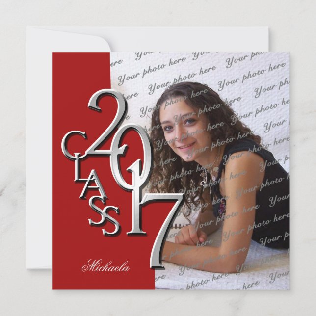 Convite Classe Vermelha de Graduação de Fotos 2017 (Verso)