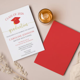 Convite Classe vermelha e Dourada de Festa de formatura