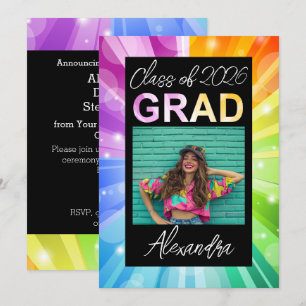 Convite Classe Vibrante de Arco-Íris de Graduação de Foto