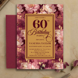 Convite Classic 60th Birthday Deep Red Blush Gold Invites