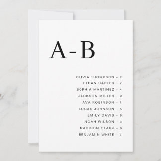 Convite Classic Alphabetical Wedding Seating Chart Card