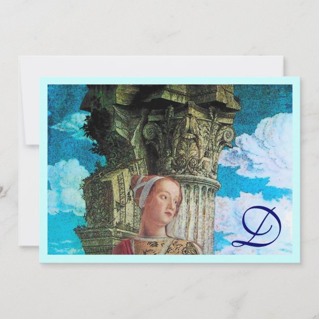 Convite CLASSIC BEAUTY MONOGRAM, azul-antigo brilhante (Frente)