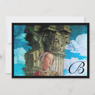 Convite CLASSIC BEAUTY MONOGRAM, azul antigo brilhante pre