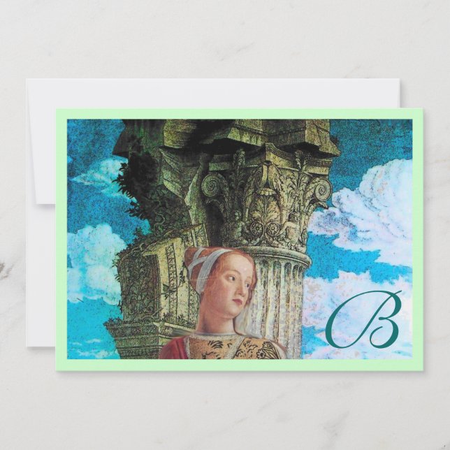 Convite CLASSIC BEAUTY MONOGRAM, azul-claro antigo (Frente)