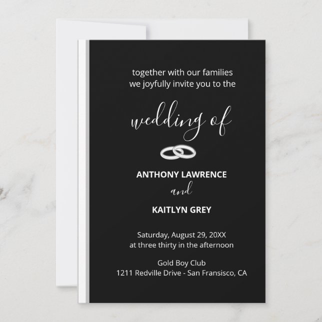 Convite Classic Black and White Formal Custom Wedding (Frente)