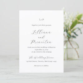 Convite Classic Black and White Monogram Elegant Wedding