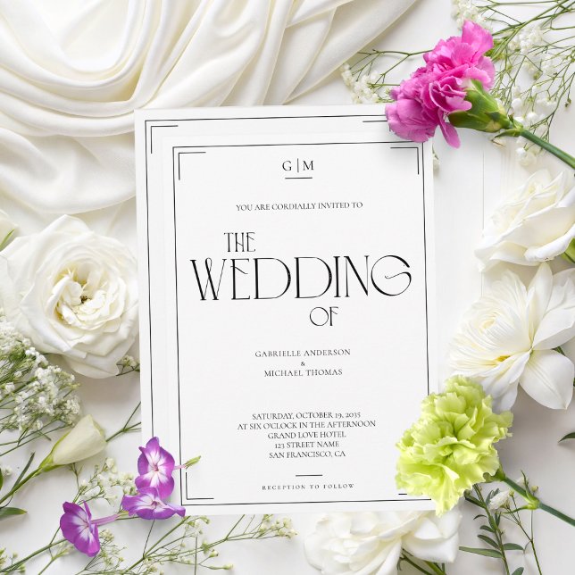 Convite Classic Black and White Serif Wedding Invitation (Criador carregado)