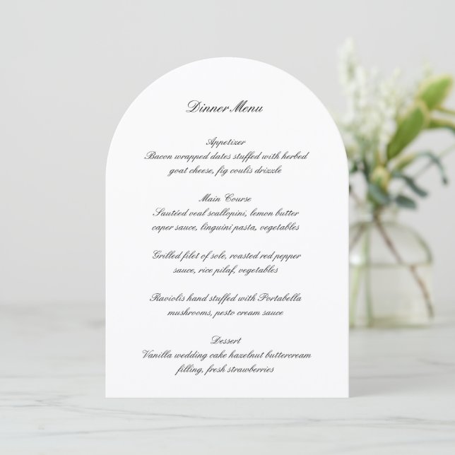 Convite Classic Black and White Timeless Wedding Menu (Em pé/Frente)