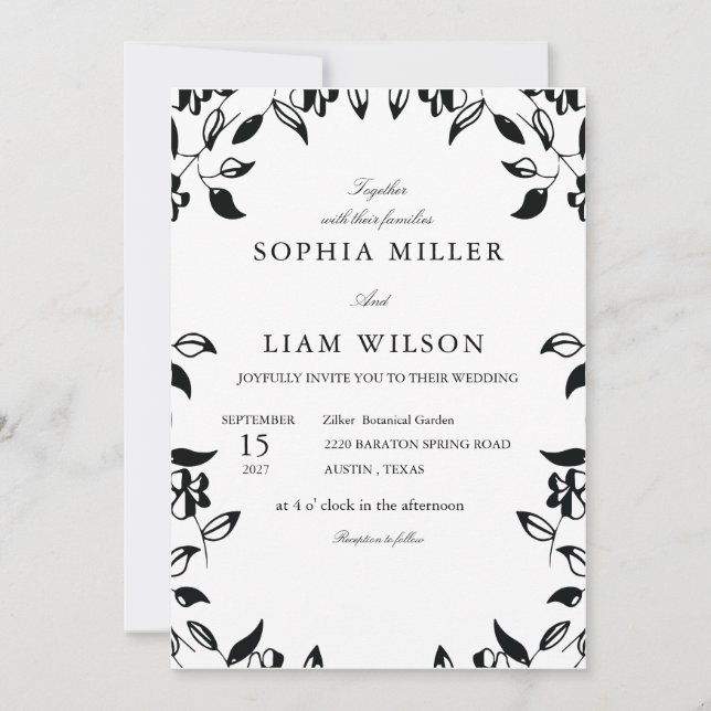 Convite classic black and white wedding invite (Frente)