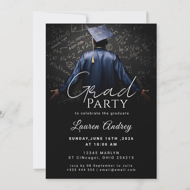 Convite Classic Black Graduation Invitation (Frente)