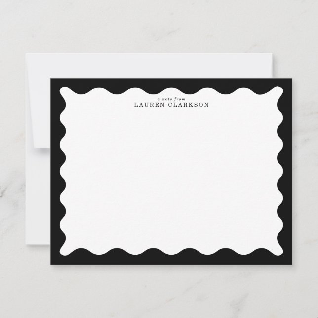 Convite Classic Black Wavy Frame Note Card (Frente)