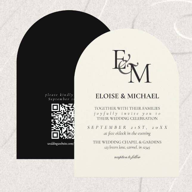 Convite Classic Black & White Monogram Minimalist Wedding (Classic Black & White Monogram Minimalist Wedding Invitation)