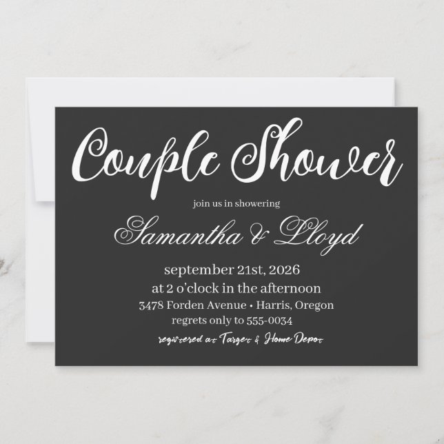 Convite Classic Black & White Script Couples Bridal Shower (Frente)