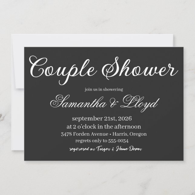 Convite Classic Black & White Script Couples Bridal Shower (Frente)