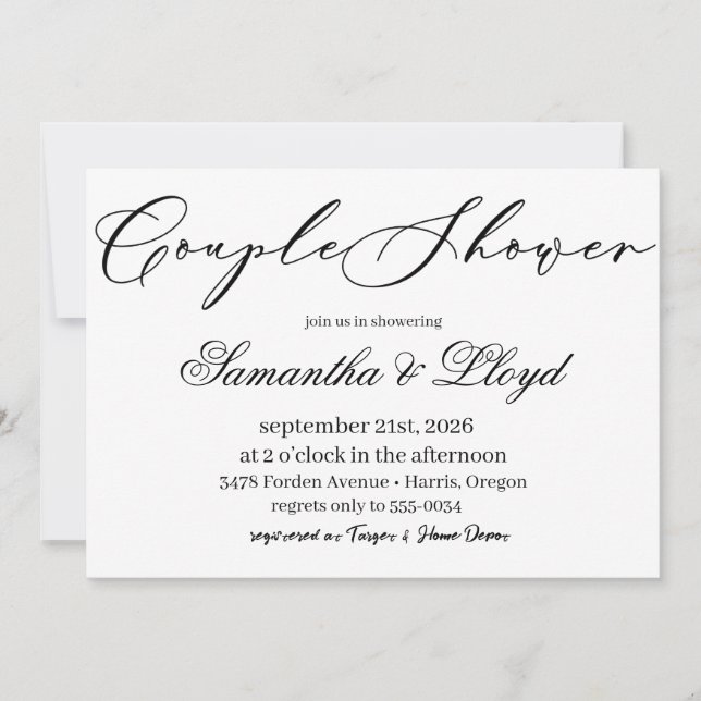 Convite Classic Black & White Script Couples Bridal Shower (Frente)