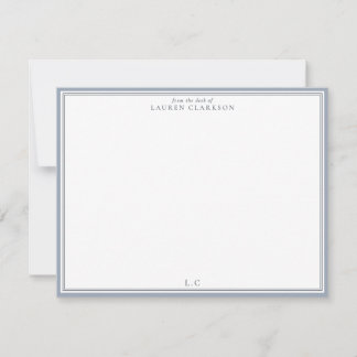 Convite Classic Blue Border Monogram Stationery Note Card