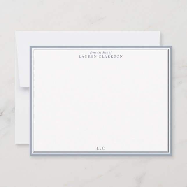 Convite Classic Blue Border Monogram Stationery Note Card (Frente)