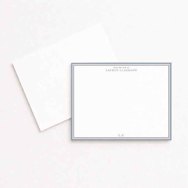 Convite Classic Blue Border Monogram Stationery Note Card (Criador carregado)
