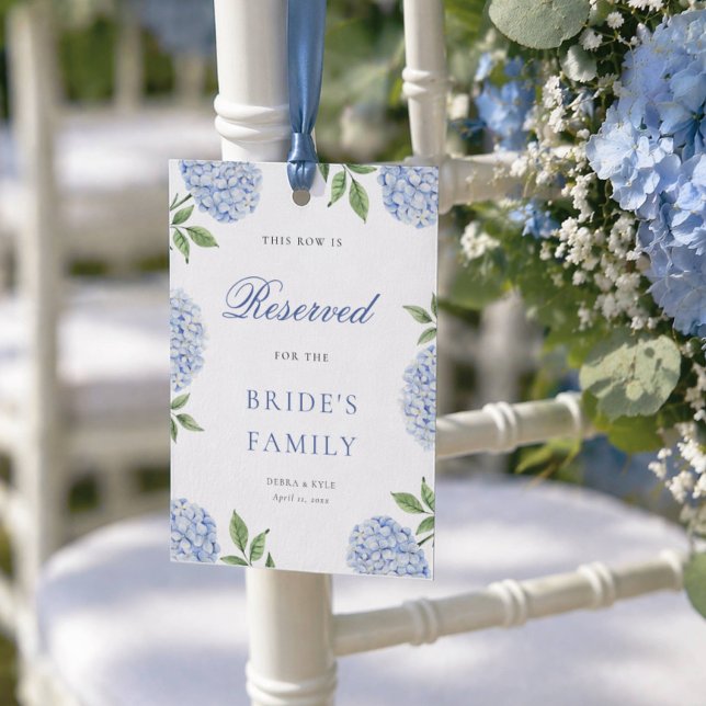 Convite Classic Blue Hydrangea Border Reserved Row Card (Criador carregado)