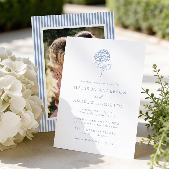 Convite Classic Blue Hydrangea Photo Wedding (Criador carregado)
