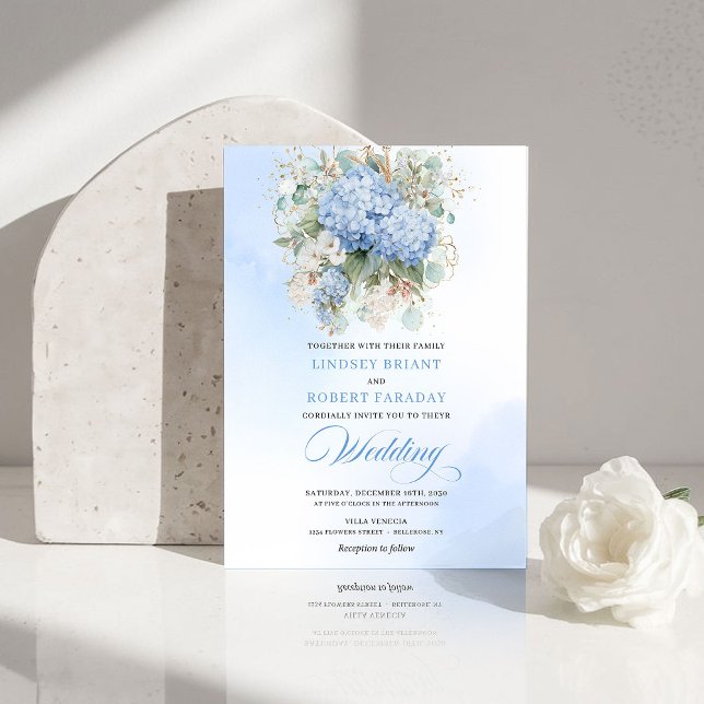 Convite Classic Blue Hydrangea Watercolor Wedding Invitе (Classic Blue Hydrangea Watercolor Wedding Invitation)