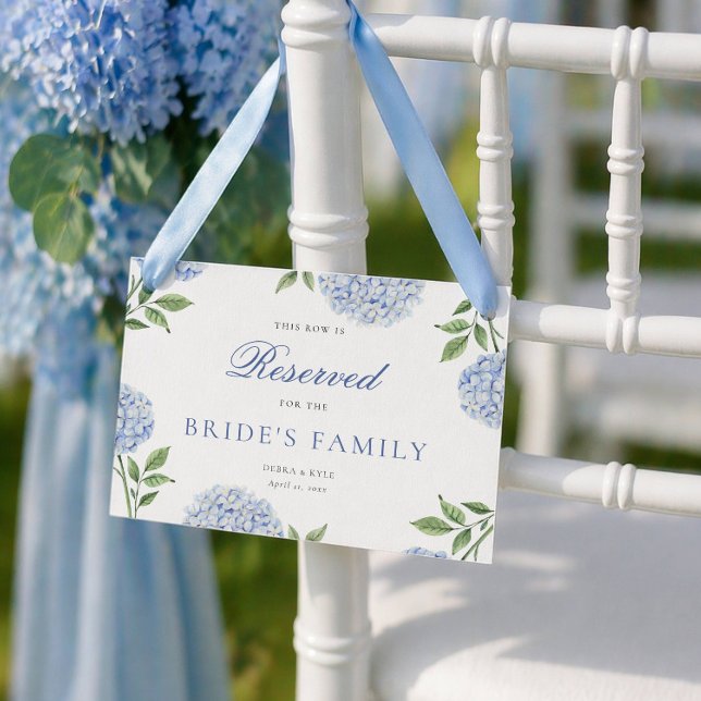 Convite Classic Blue Hydrangea Wedding Reserved Row Card (Criador carregado)