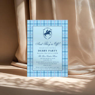 Convite Classic Blue Plaid Race Horse Crest Derby Party