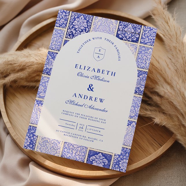 Convite Classic Blue Porcelain Patchwork Wedding (Criador carregado)