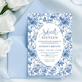 Convite Classic Blue Roses Digital Download Sweet 16