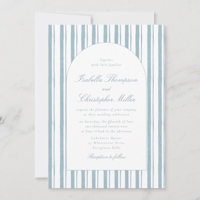Convite Classic Blue Stripe Arch Wedding Invitation (Frente)