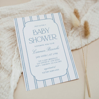 Convite Classic Blue Striped Baby Shower Invitation