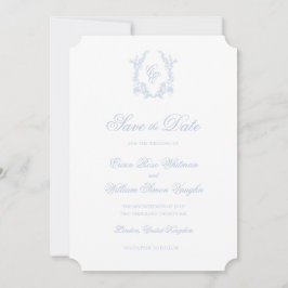 Convite Classic Blue Wedding Crest Save The Date Invite