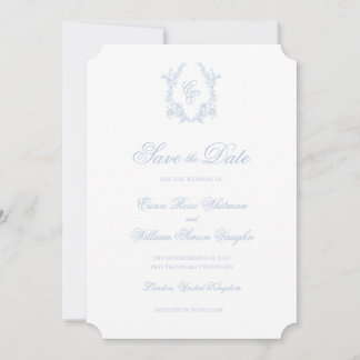 Convite Classic Blue Wedding Crest Save The Date Invite