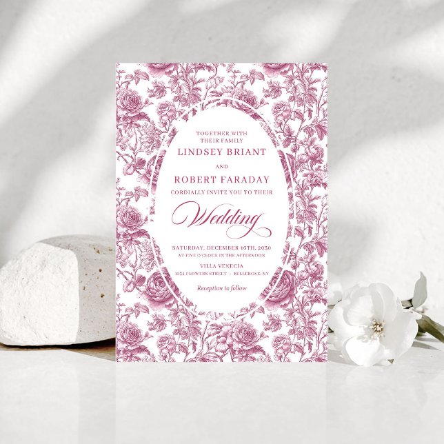 Convite Classic Blush Rose Toile Floral Wedding Invitation (Classic Blush Rose Toile Floral Wedding Invitation)
